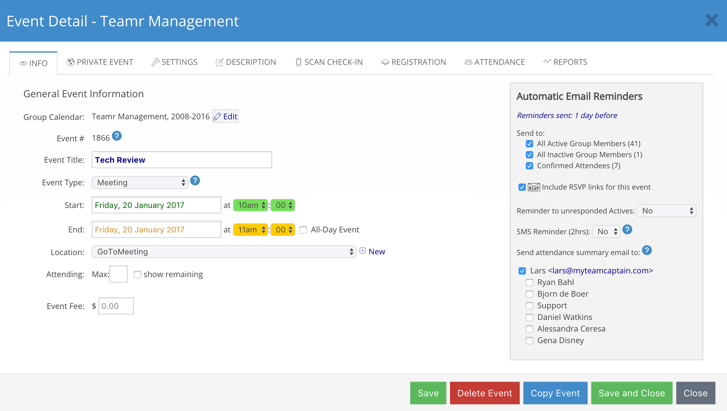 Managing events in CREDEMA