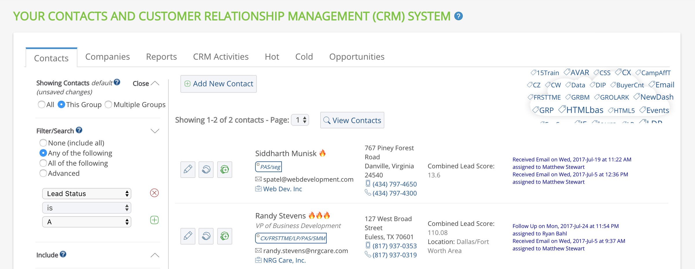 CRM contact reporting